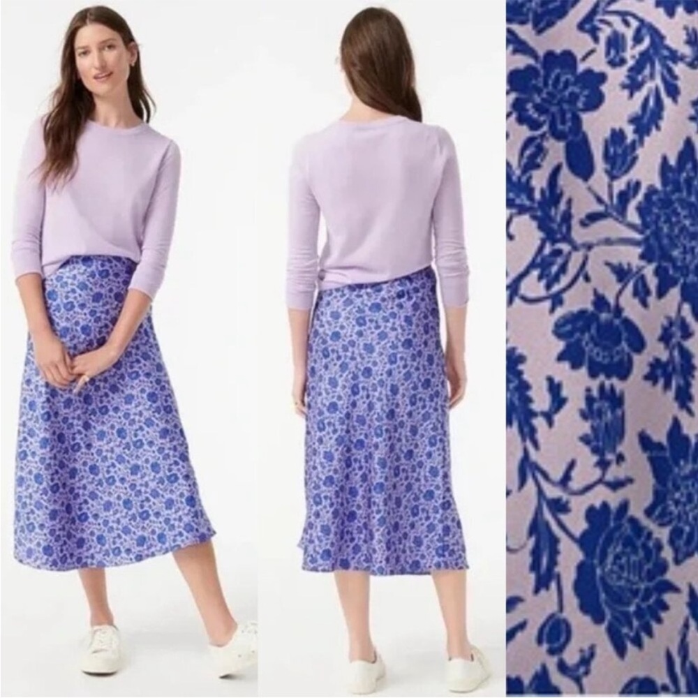 J.Crew Pull-on 90’s Slip Skirt in Purple Rose Vines Elastic Waist Women Size XL